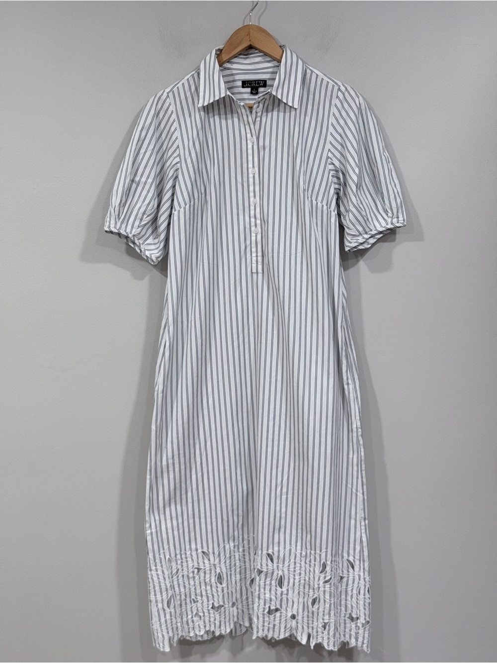 J. Crew Leighton White/Blue Striped Poplin Short Sleeve Midi Dress 6 NWT - Picture 3 of 7